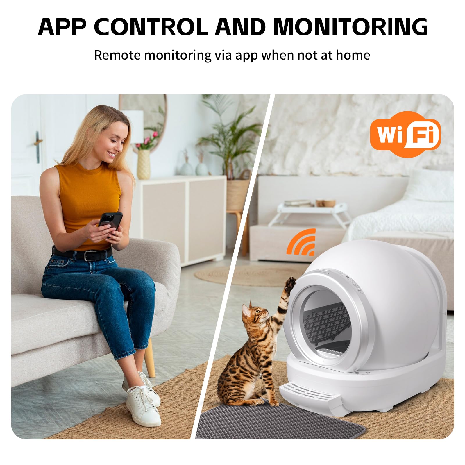 Katzenstreu, selbstreinigend, 65 l, automatische Katzentoilette, intelligenter Alarm, Gesundheitsmonitor, geruchshemmendes Katzenstreu, für mehrere Katzen