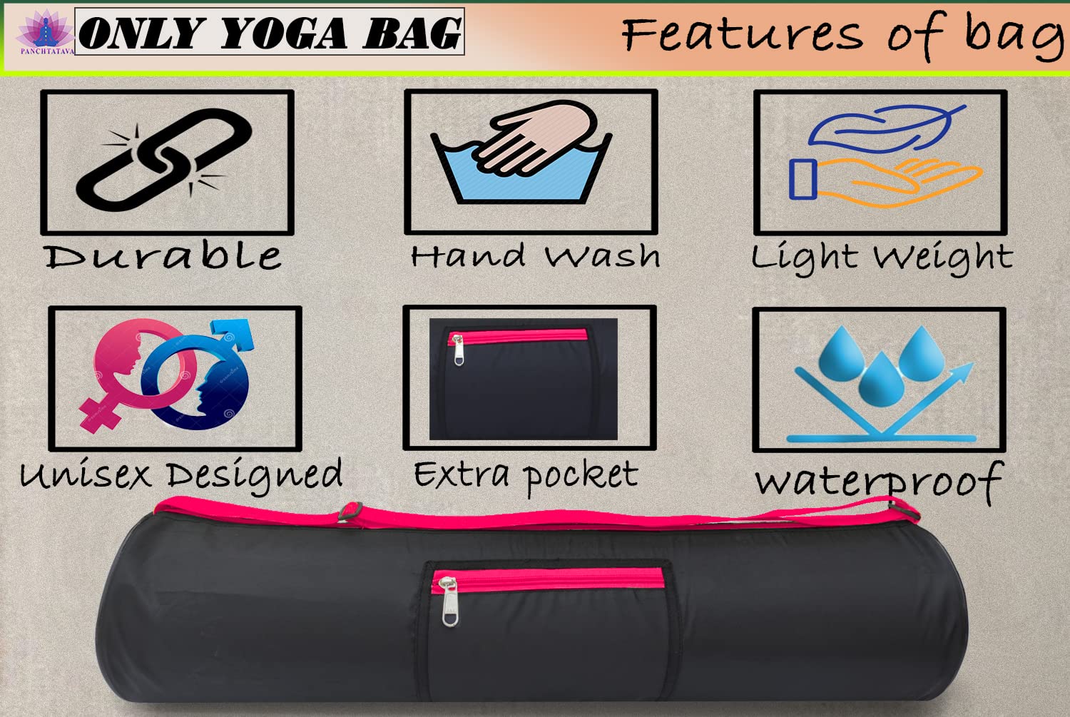 Panchtatava Oynex Black Pink Yoga Mat Bag | Yoga Mat Cover for Men & Women ONLY Bag