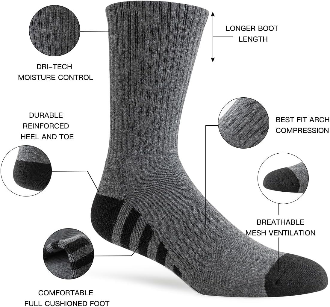 JOYNÉE 8 Pairs Mens Crew Work Cushion Socks Long Athletic Running Socks Workout Breathable Socks - Image 3