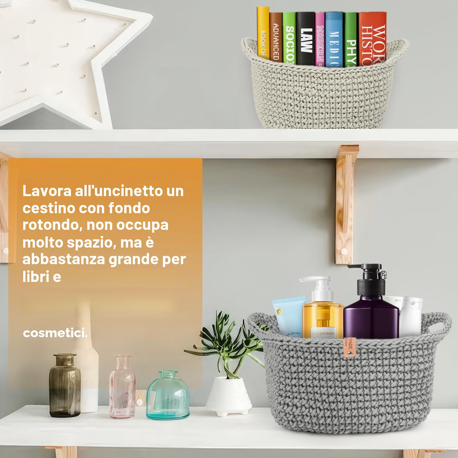 Set per principianti: cestini quadrati all'uncinetto con motivo all'uncinetto, 4,5 mm