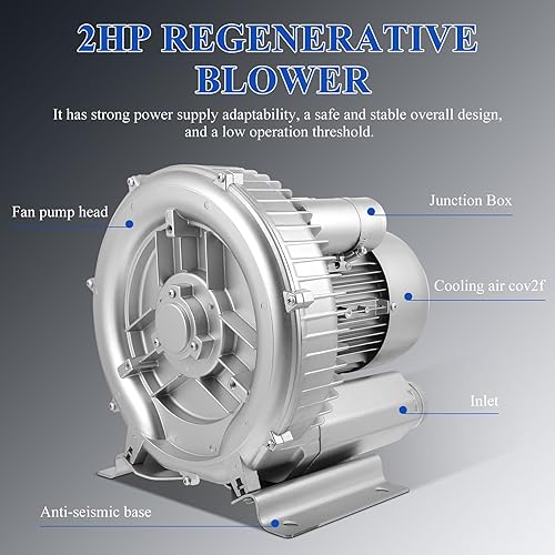 Miniatura 9 de POPETPOP Pump Aquarium Blower Fan Aquarium Air Blower Workshop Ventilation Industrial Vacuum Pump for Small Ponds Silver