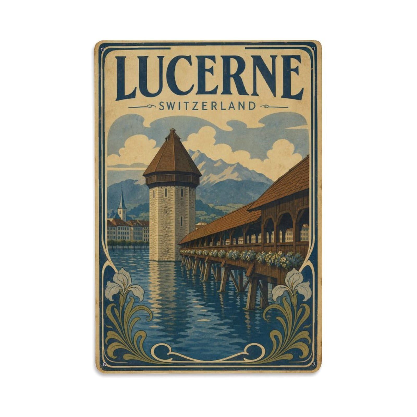 Vintage Travel Switzerland Lucerne Metal Tin Sign