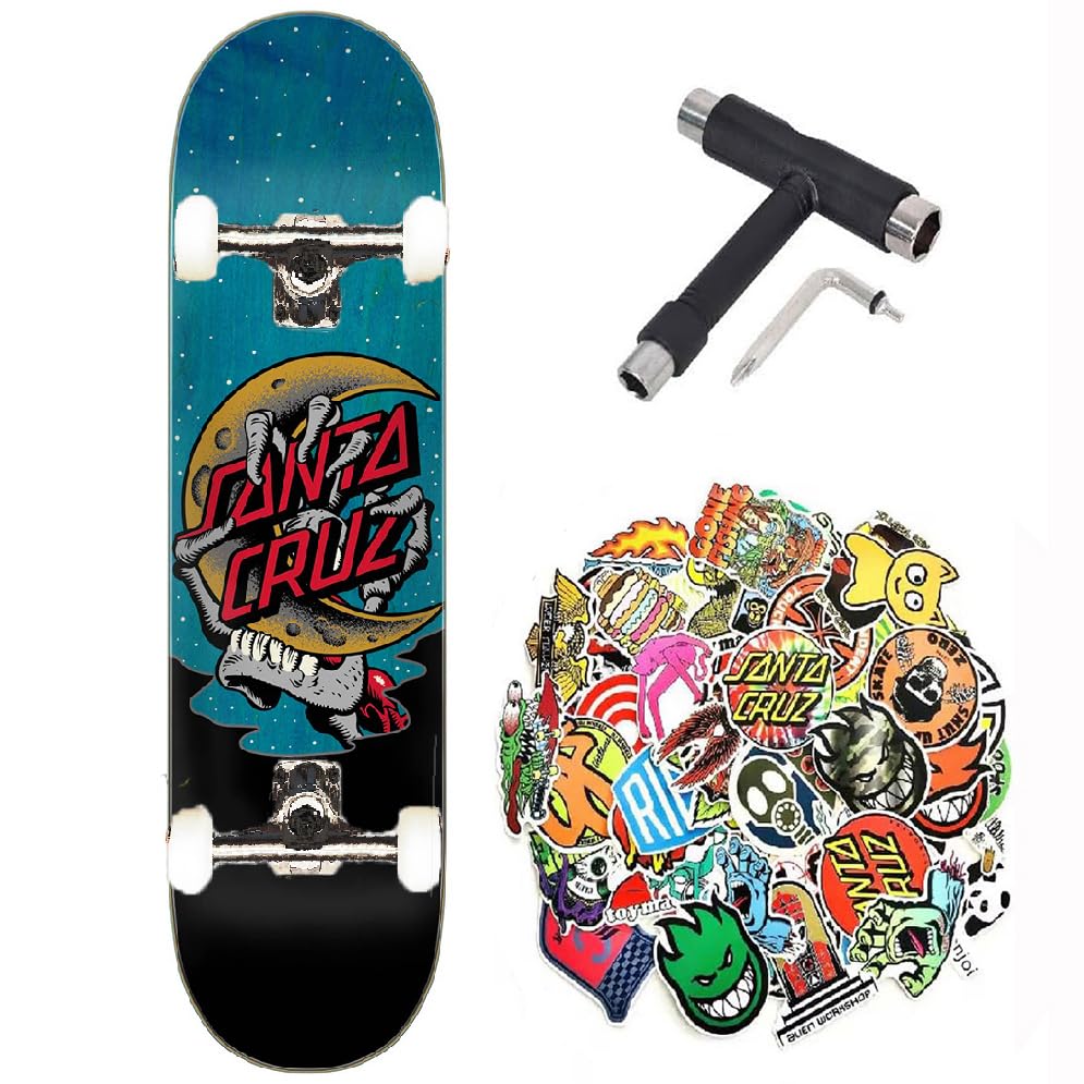 Santa Cruz Skateboard profesional Screaming Bone Hand 2025 nivel avanzado adulto con herramienta para ajuste y 50 pegatinas (Bone + herramienta + stick, 8.25)