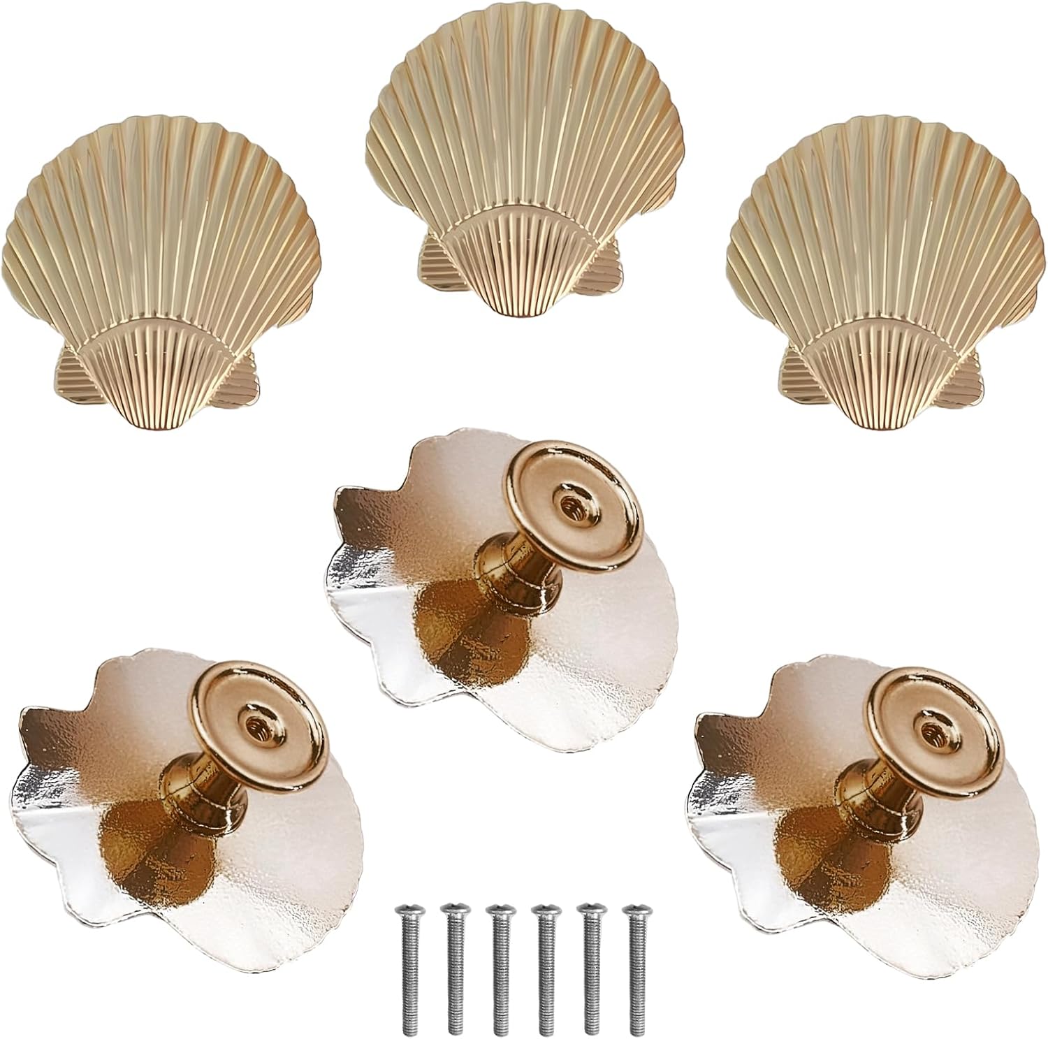 Seashell Cabinet Knobs, Coastal Dresser Knobs, Kitchen Pulls Handles Seashell Drawer Knob for Wardrobe Cupboard Home Decorative Knob Gold 6 PCS