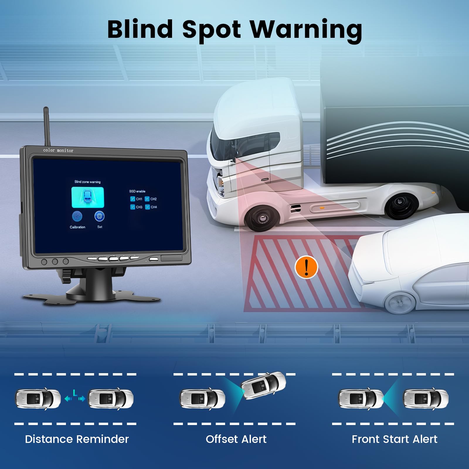 Hodozzy Cámara Marcha Atras Inalámbrica Kit, 7 Pulgadas HD Monitor Marcha Atrás con Vigilancia de Ángulos Muertos, 1080P Camara Trasera Visión Nocturna Impermeable, Cámara para Coche Camiones 12V-36V