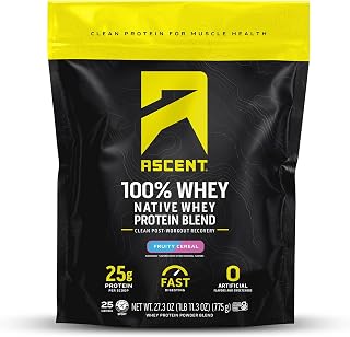 Ascent 100% Whey Protein Powder, Fruity Cereal, 1.7 lb, Daily Protein