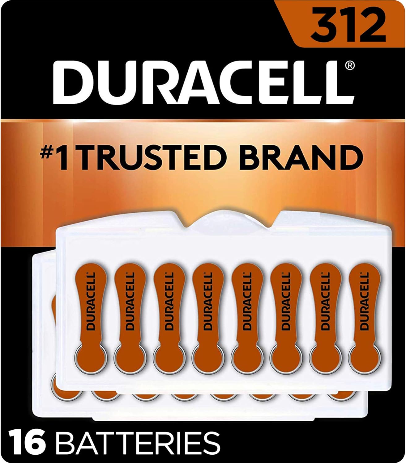 Duracell Hearing Aid Batteries Brown Size 312, 16 Count Pack, 312A Size Hearing Aid Battery with Long-lasting Power, Extra-Long EasyTab Install for Hearing Aid Devices : Electronics