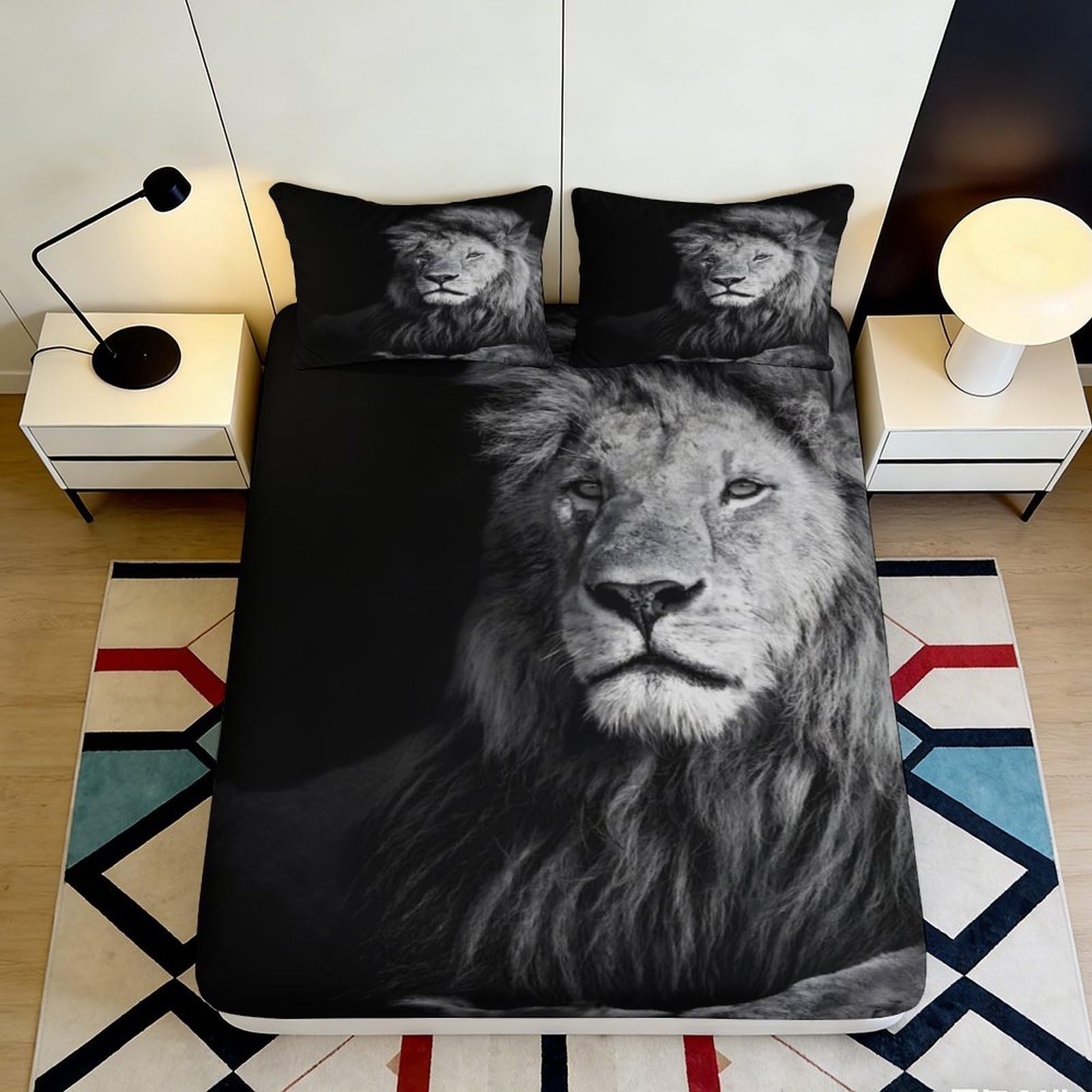 Dhbaneiok Style-3 3D Printed Black Lion Fitted Sheet Microfiber Soft Bedroom Decor Wild Animal Bed Cover For Mattress Protection 90X200x25cm