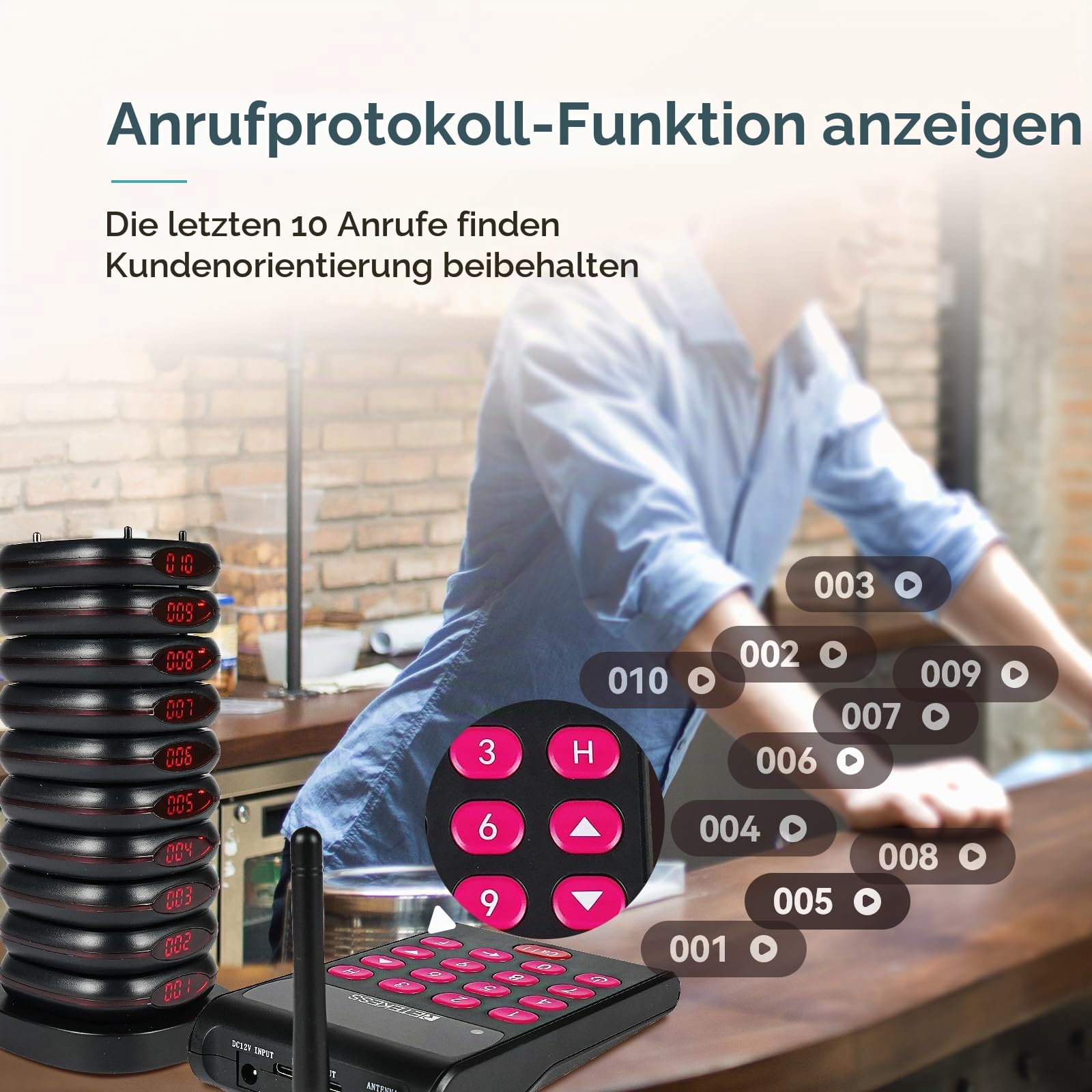 Retekess TD161 Pager Rufsystem, Restaurant Pager, 20 Pagers | für Café, Bar, Klinik, Draußen 500M, 300 mAh 20H, Plug-and-Play, 7 Anrufmodi, mit Stummschalttaste, Magnetisches Laden