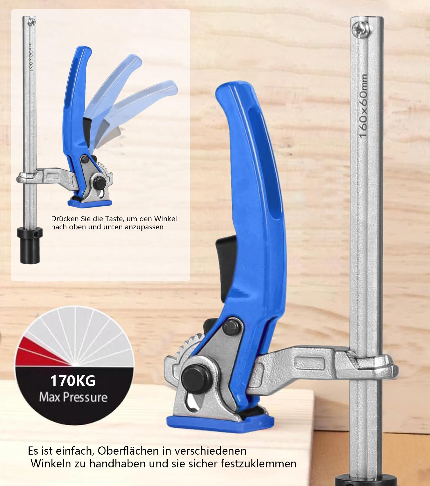 2Stück Niederhalter Hebelzwinge 20mm mit Hebelgriff Ganzstahl Tischzwinge 20mm Multifunktionstische Spannelement, Spannbereich 160mm Werkbank Schnellspannzwinge für schweißtisch & CNC
