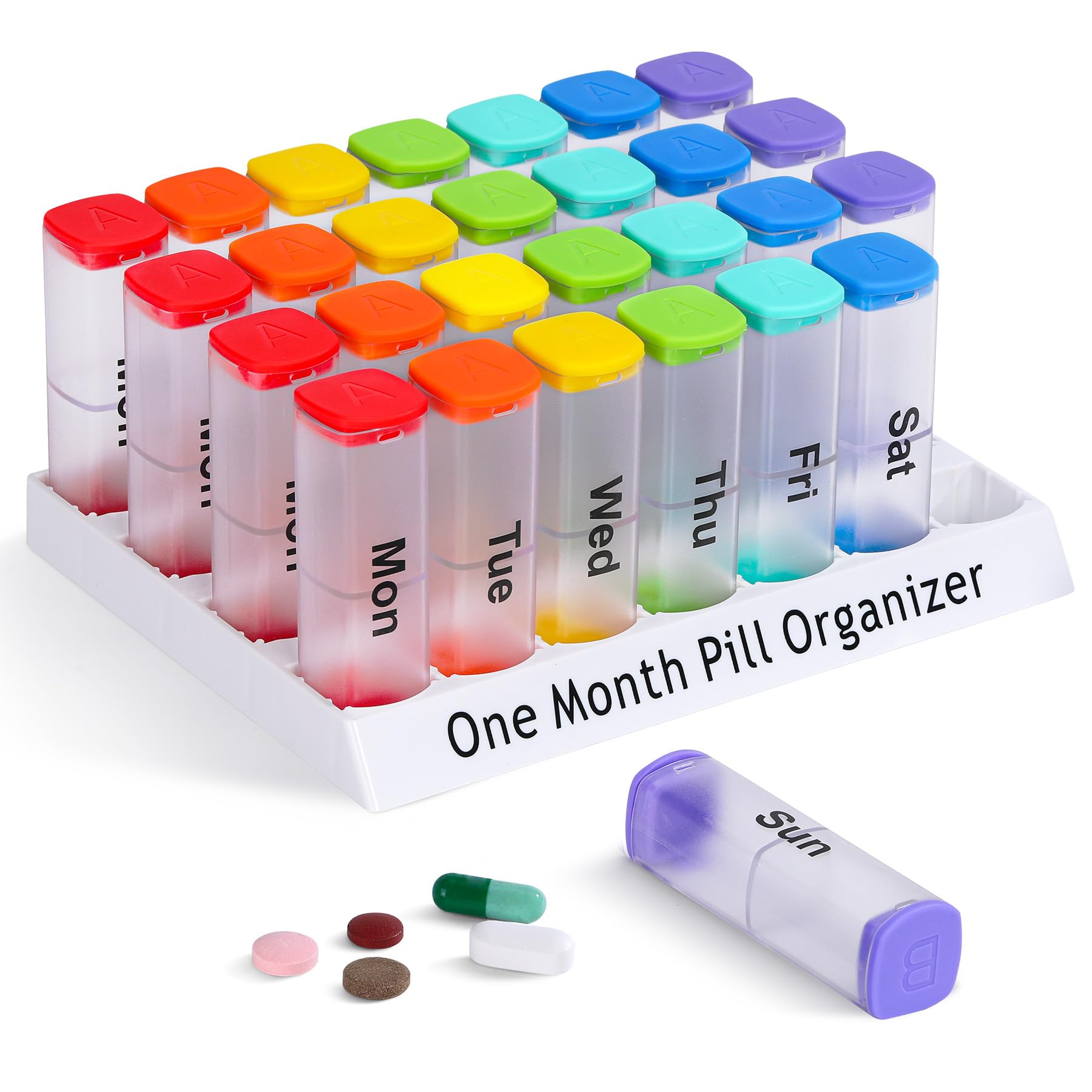 CAidRE Monthly Pill Organizer 2 Times a Day - 28 Day Pill Box AM PM Clear One Month