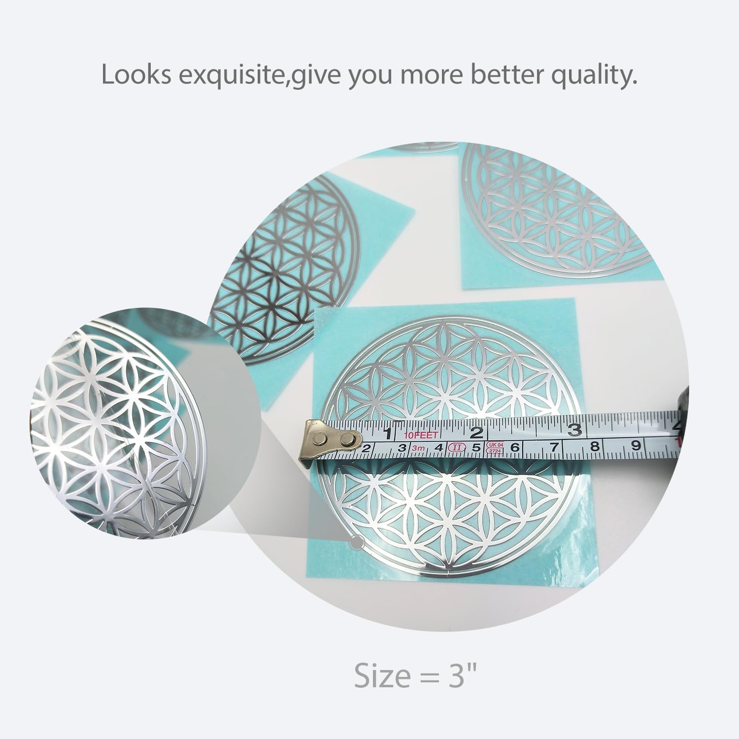 5pcs 76mm Flower of Life Metal Sticker, DIY Gold Sticker for Crafts, Journals, Phone Cases - Premium Metal Nickel Decals for Resin Art & DIY Projects (Silver, 3inches)