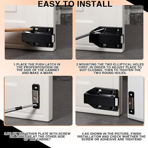 Miniatura 4 de Zonon Paquete de 8 pestillos magnéticos de empuje resistentes para gabinetes, herrajes de liberación de empuje, pestillo táctil para puertas