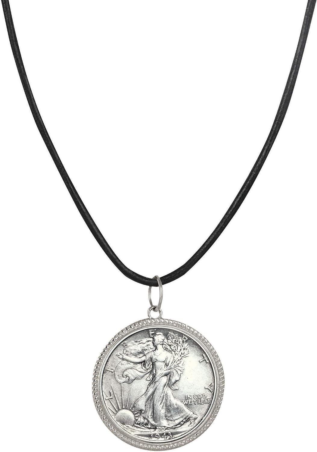 American Coin Treasures Men's Leather Cord Necklace with Silver Walking Liberty Half Dollar Pendant | Genuine United States Coin Over 100 Years Old | Men’s Accessories