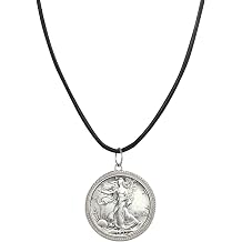 American Coin Treasures Men's Leather Cord Necklace with Silver Walking Liberty Half Dollar Pendant | Genuine United States Coin Over 100 Years Old | Mens Accessories
