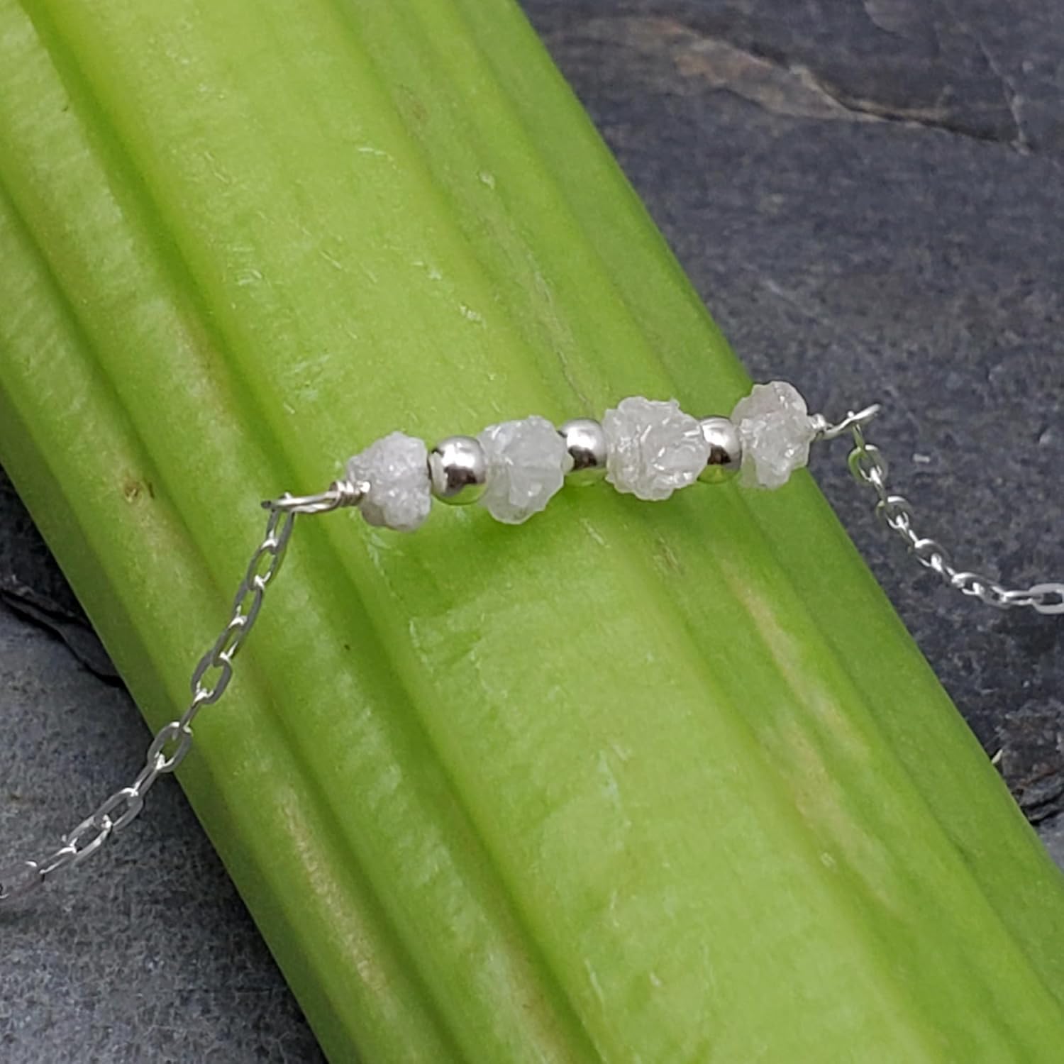 EnCharmed Sterling Silver Diamond Chips Delicate Choker, Handmade Minimal Dainty Gemstone Necklace, Adjustable Length 14-17 Inches, April Birthstone - Image 4