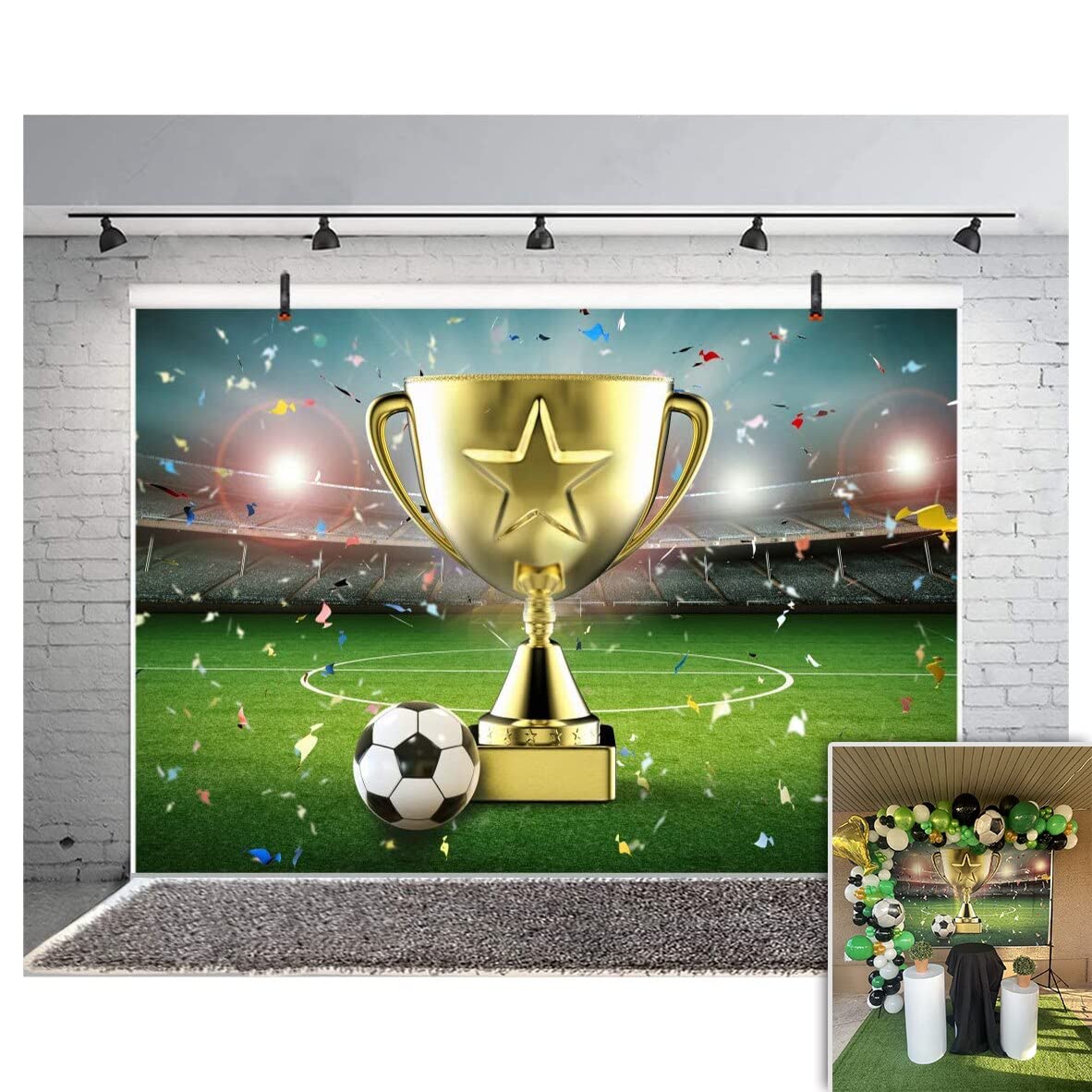 Vinile grande scena di calcio a tema festa di compleanno decorazione forniture campo di calcio Po stand trofeo sfondo banner