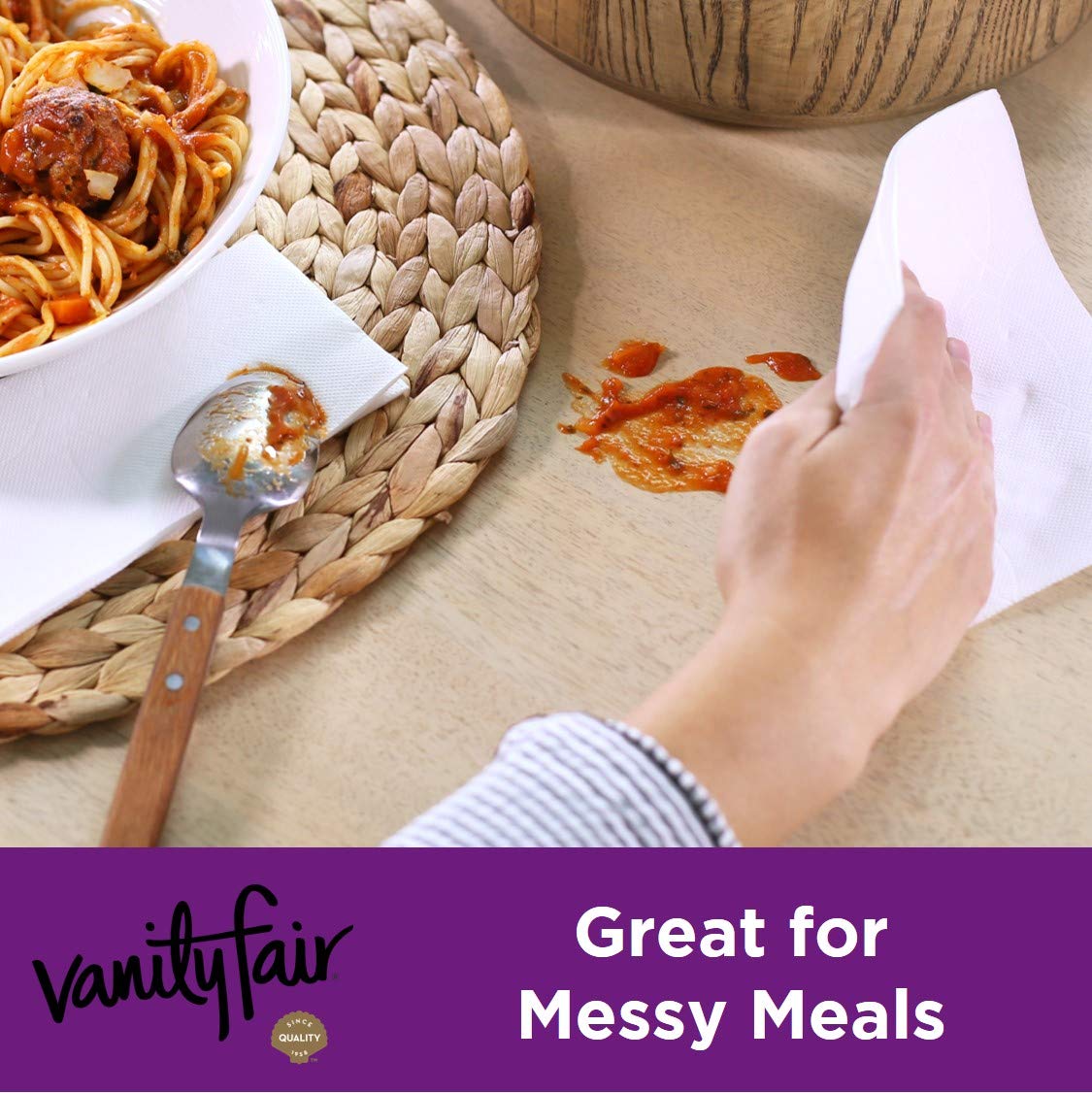 Vanity Fair Extra Absorbent Paper Napkins, 80 2-Ply Disposable Napkins for Messy Meals