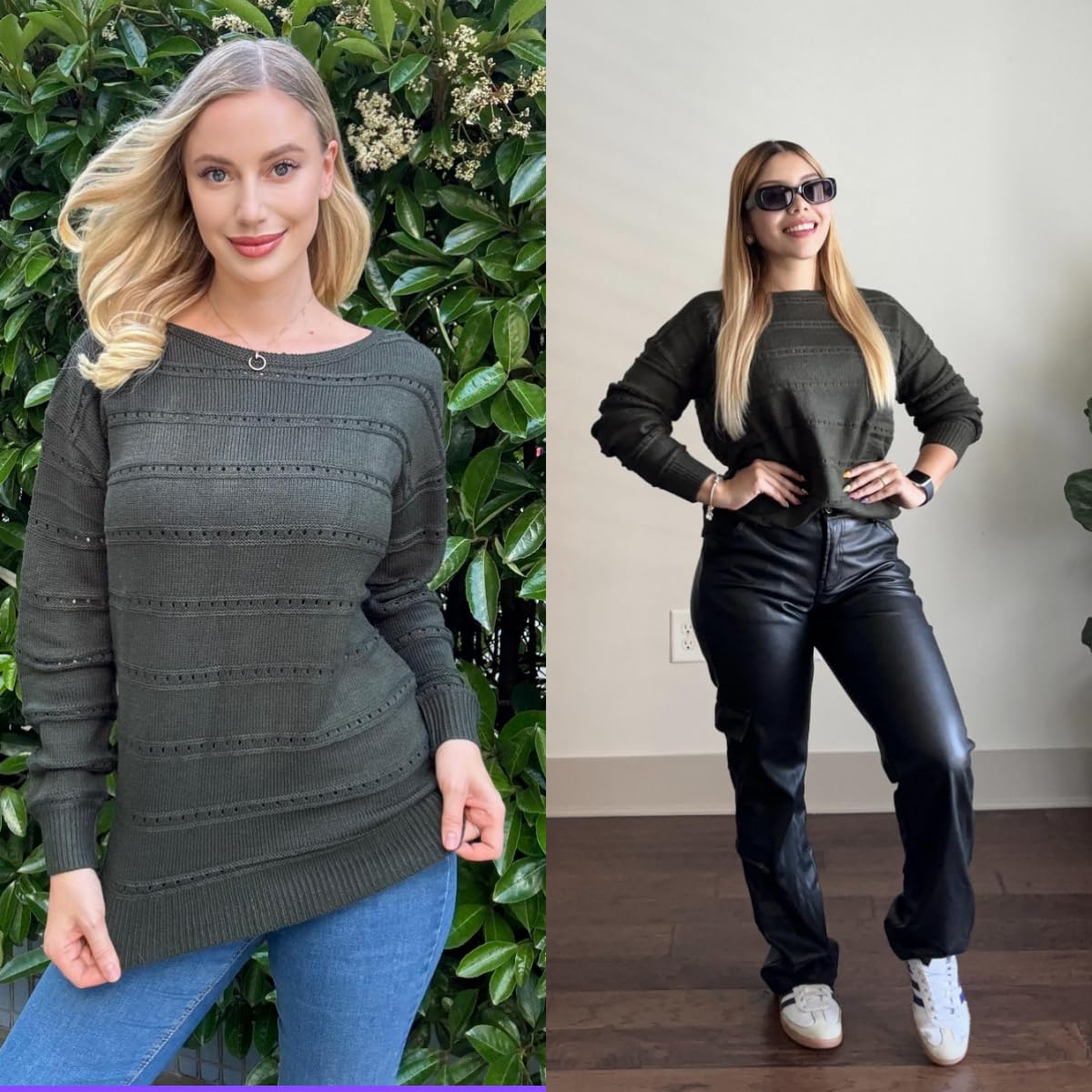Zeagoo Maglioni da donna a maniche lunghe con spalle scoperte, pullover top traforato all'uncinetto, abiti casual eleganti