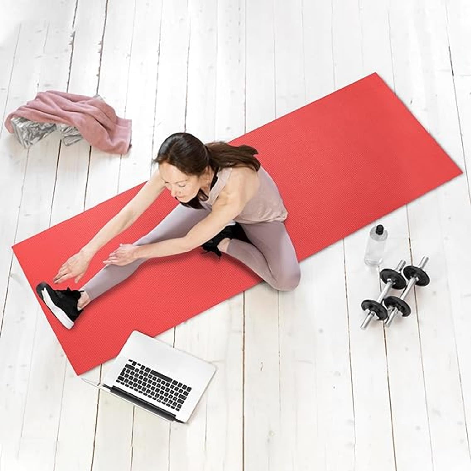 Yoga Mat For Men And Women Premium 4mm Thick Antislip Exercise Gym Pilates Meditation Lightweight Easy To Clean Red (175cm X 64cm) | Color Red-image-4