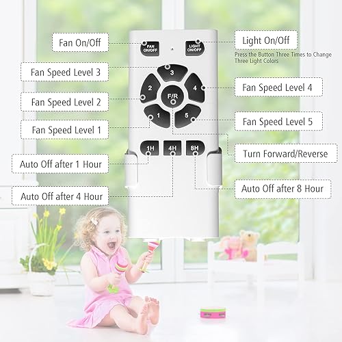 Miniatura 9 de Tangkula Ventilador de techo de 42 pulgadas con luz LED y control remoto, luz de ventilador para niños con 5 cuchillas, ventilador de techo de bajo