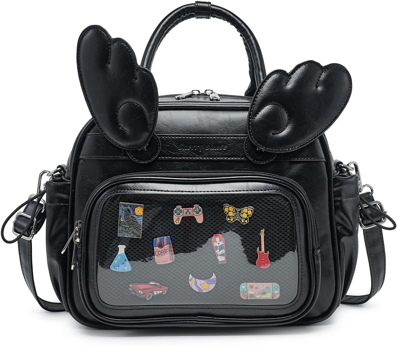 RAINBOW SMILE Y2K Angel Wing Ita Bag - Pins Display Bag, 3-in-1 Convertible Crossbody Handbag Backpack for Anime