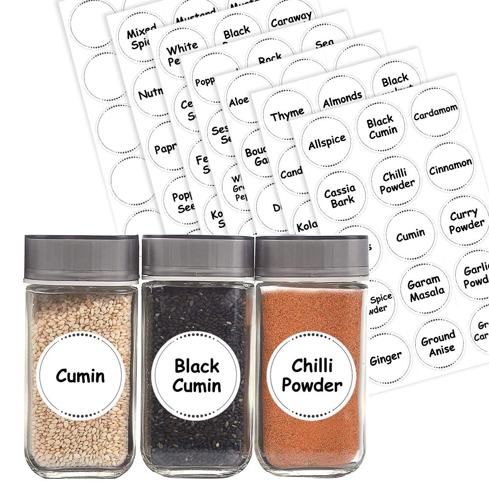 Pack of 105 White Spice Labels Stickers for Jars for Containers (38 mm) Waterproof Spice Labels for Small Jars Spice Jar Labels Pre Printed for Seeds Bottles and Pantry Storage Packwith®
