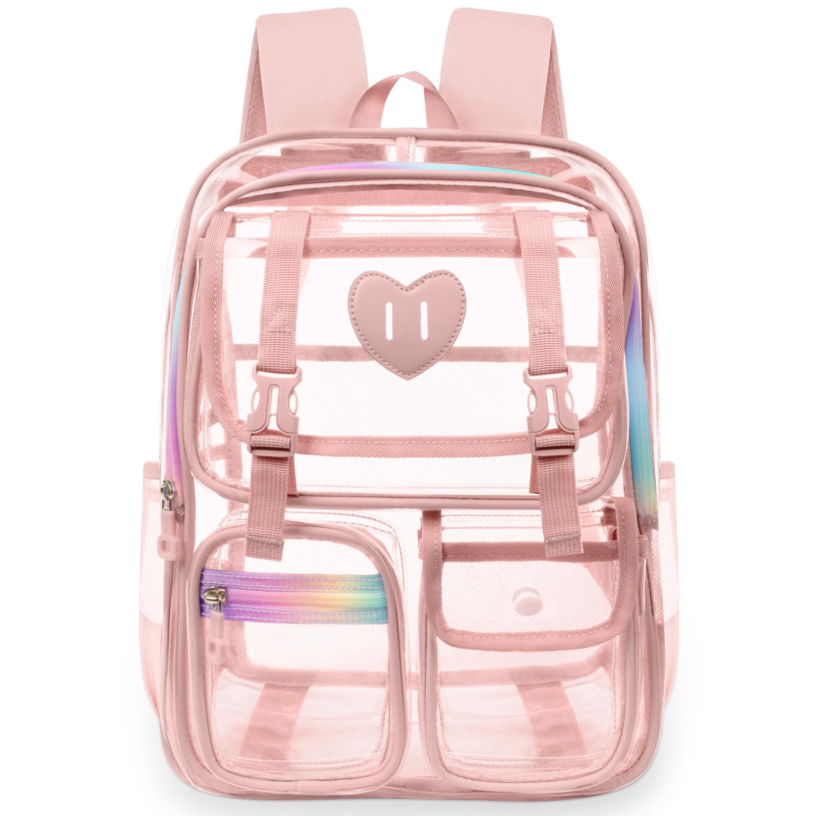 Clear Backpack for Girls Women Heavy Duty Transparent Bookbag School Backpack with Mesh Pockets Stadium Approved See Through