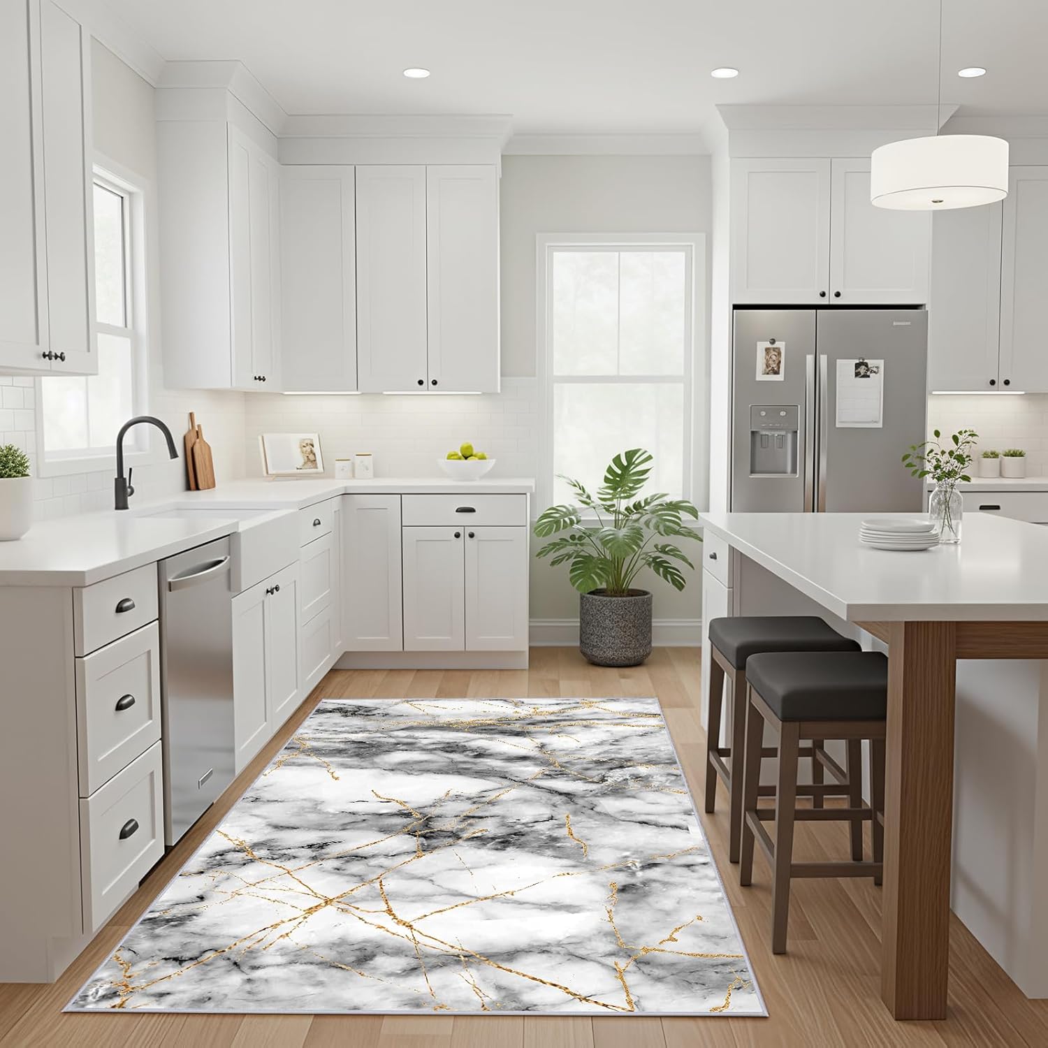 Area Rugs for Living Room, Abstract Washable 8x10 Rug Large Rug for Dining Room Bedroom, Modern Non Slip Carpet Indoor Nursery Home Office,Gold Grey