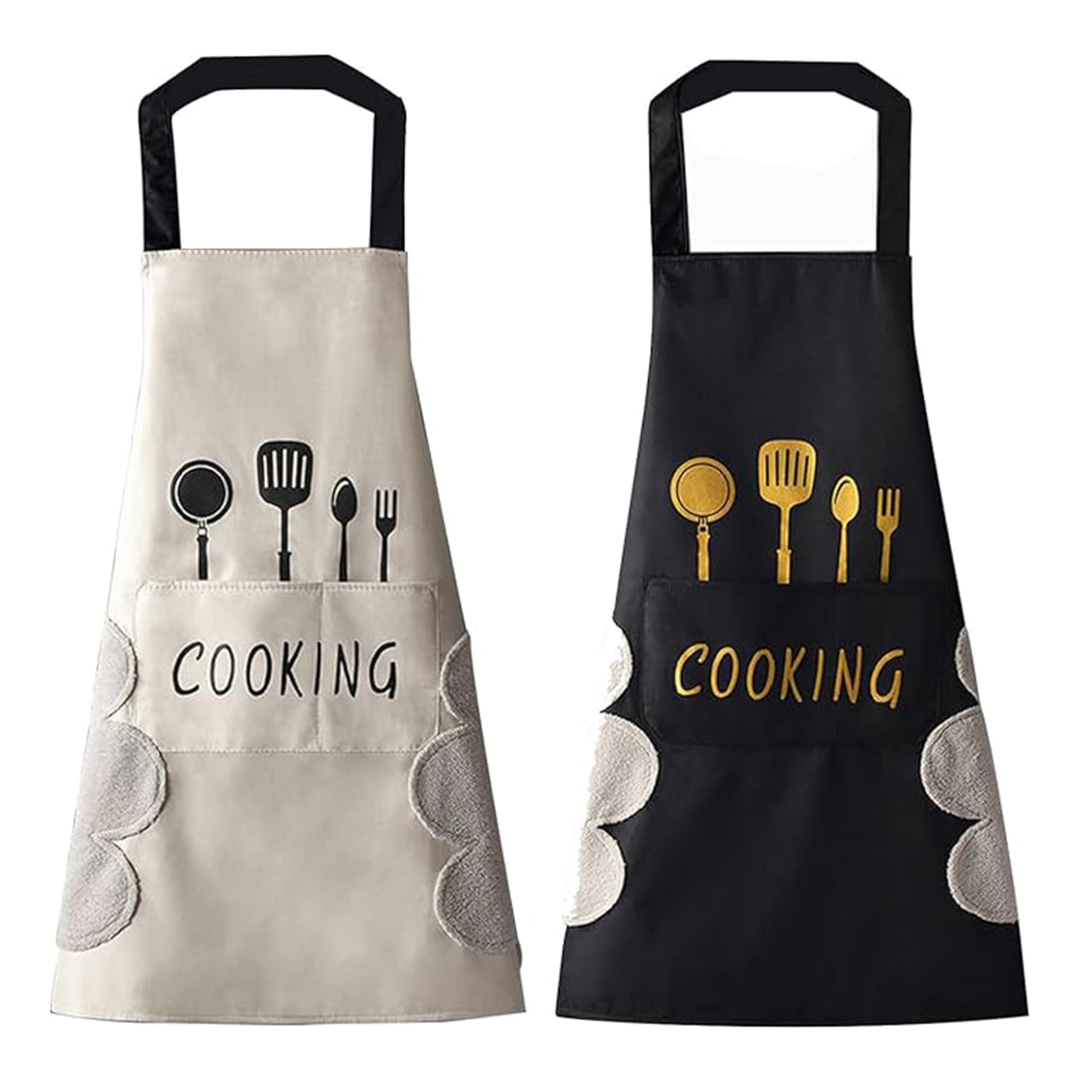 NIBEMINENT Apron,Apron for Cooking,Apron for Women, Cooking Apron Kitchen Apron with Pockets and Hand Wipe, Apron for BBQ Kitchen Garden Restaurant Grilling Dishwashing Cafe (2 PCS)