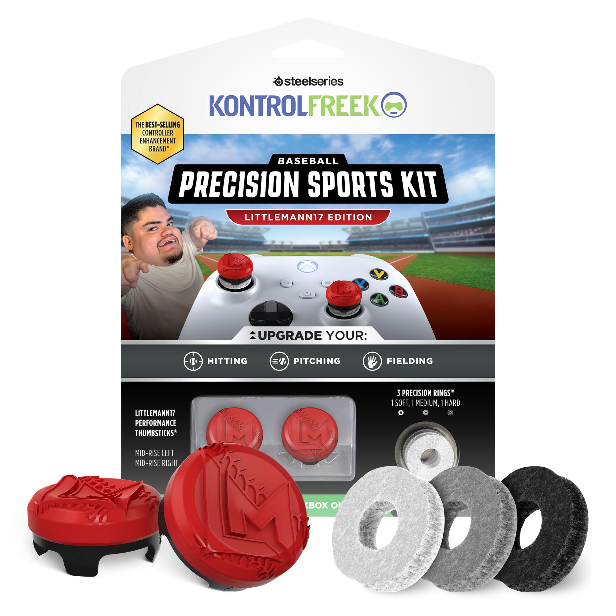KontrolFreek Precision Sports Baseball Kit – Littlemann17 Edition – for Xbox one (XB1) and Xbox Series X (XBX) Controller – Red/Black
