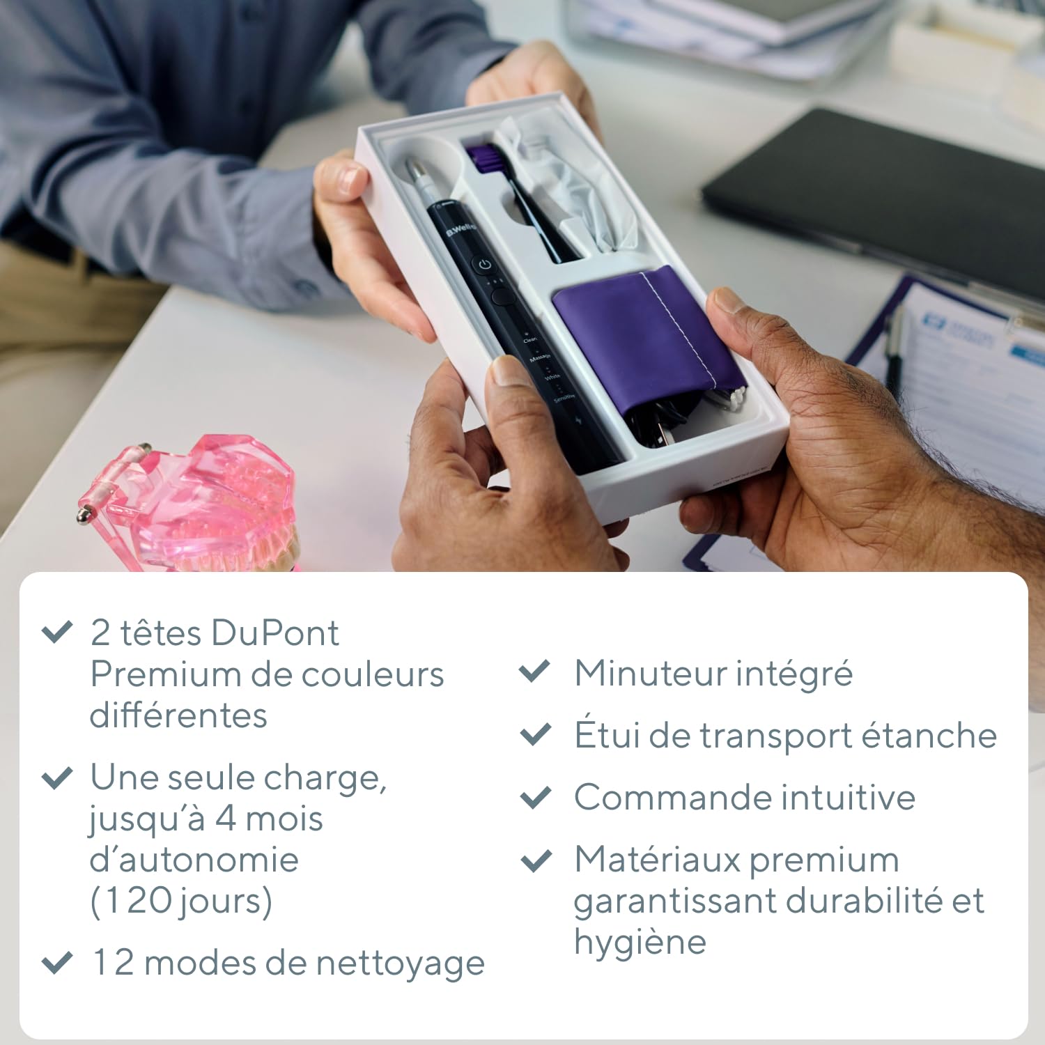 B.Well MED-870 Brosse à dents sonic - Adultes 12 modes autonomie 4 mois | Qualité suisse: 4 modes avec 3 intensités, minuteur intelligent, mémoire du mode & étanchéité IPX7, Noire