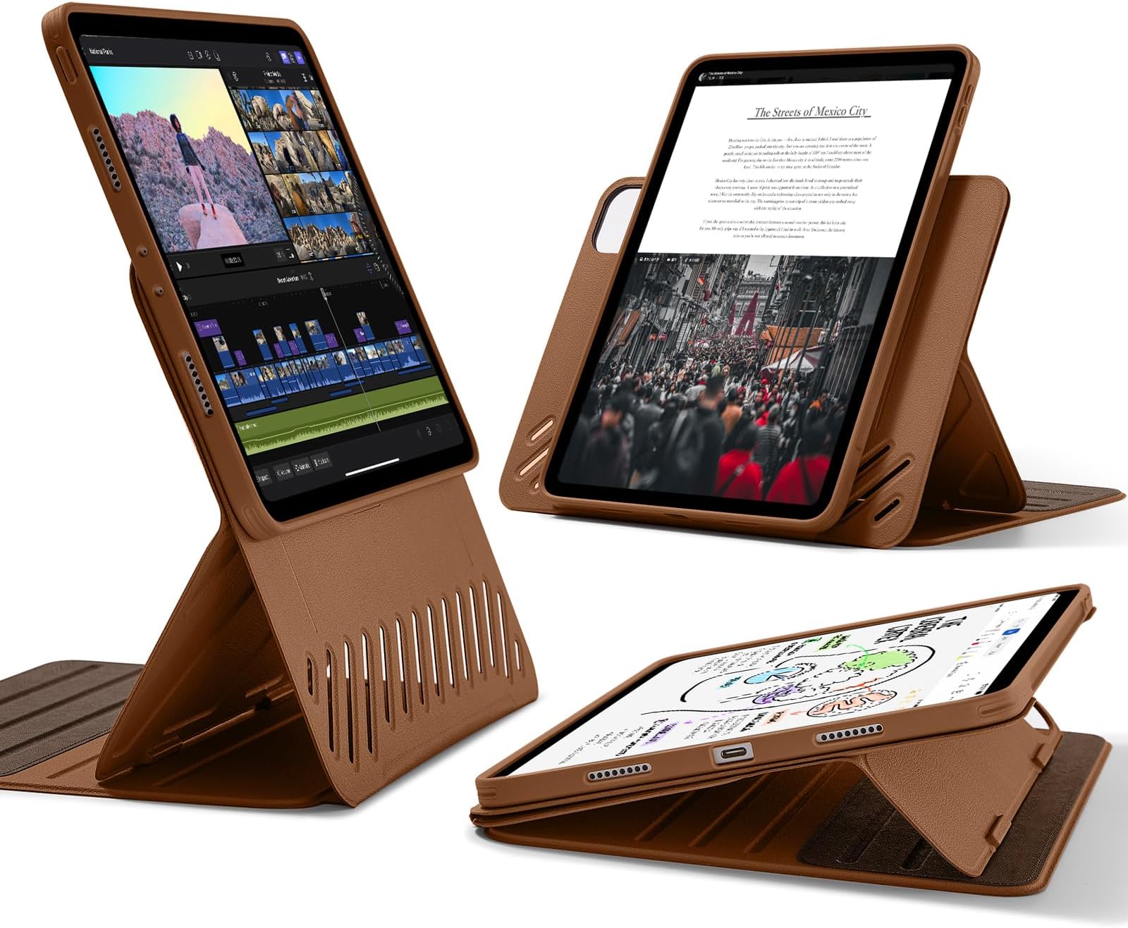 ESR for iPad Pro 12.9 Case (6th/5th Generation, 2022/2021), Removable Magnetic Cover, Adjustable Portrait/Landscape Stand with Raised Display View, 9 Standing Angles, Shift Series, Brown