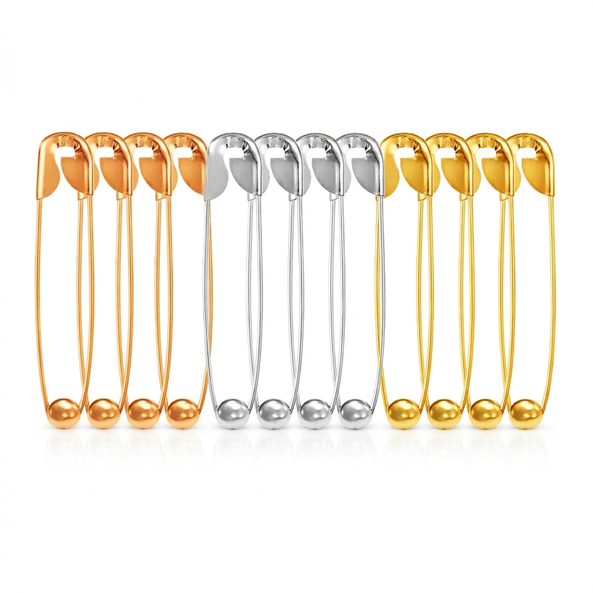12-Piece Premium Safety Pins Set, Assorted Gold Silver & Rose Gold Rust-Resistant Nickel Plated Steel Large Decorative Brooch Pins for Clothes, Sewing, Crafting & DIY Jewelry, 3.5cm Sharp Point Metal-image-3