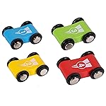 Wooden Car Ramp Race Track Toy - Toddler Car Playset - Replacement Cars 4 Pack - Matching Click Clack Track Vehicles Toddlers -Racing First Sport Cars for 18 Months -Stocking Fillers Stuffers Kids