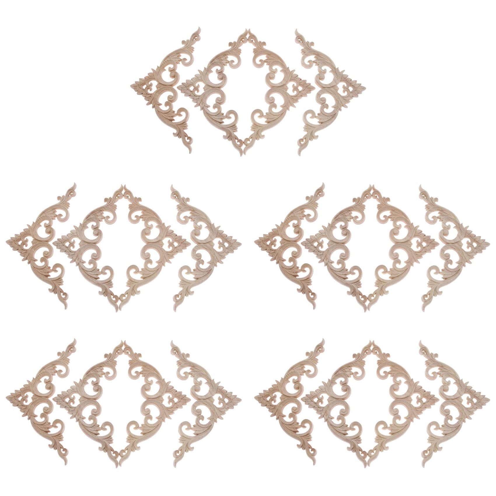 Vjsujehgy 20Pcs Wood Carved Corner Onlay Applique Unpainted Frame Cupboard Cabinet Decal for Decoration 15cm