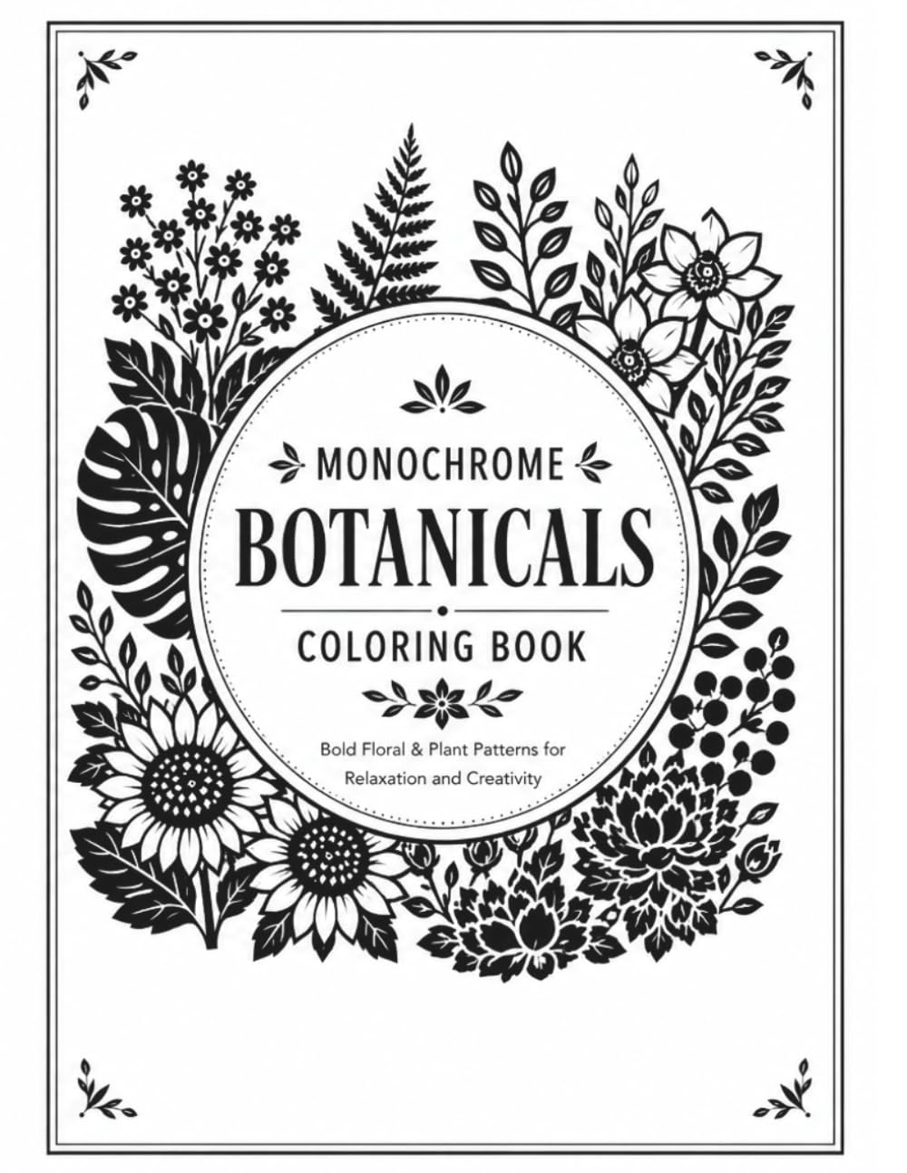 Monochrome Botanicals Coloring Book: One Color Coloring for Relaxation – Bold Floral and Plant Patterns for Adults and Teens