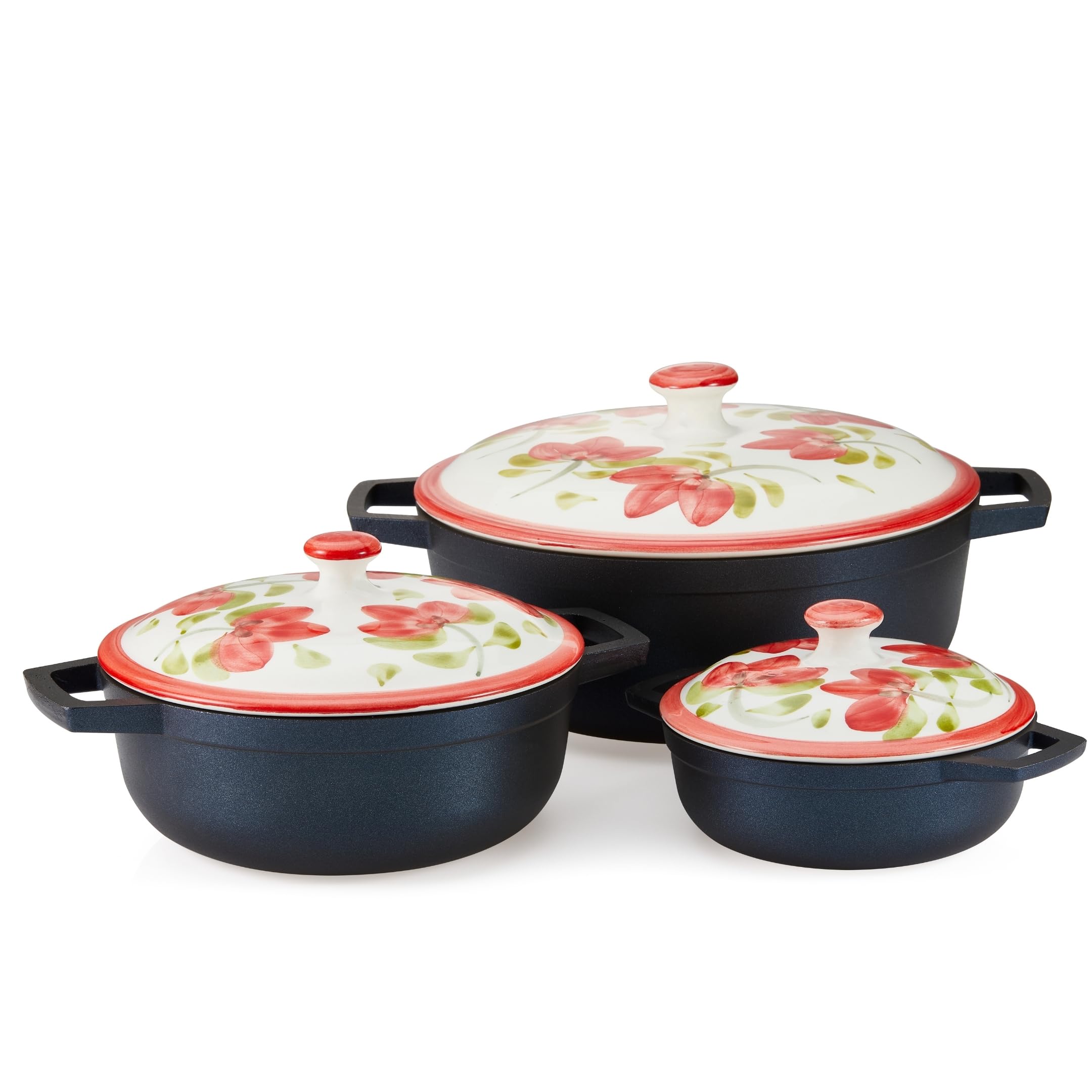 IMUSA USA Limited Edition "Carmen de Viboral" Hand Painted 6 Piece Caldero Set with Ceramic Hand-Painted Lid Christmas Gift