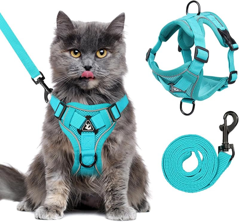 Peitoral Ajustável para Gatos com Guia, Malha Respirável e Faixas Refletivas GCVOPTON