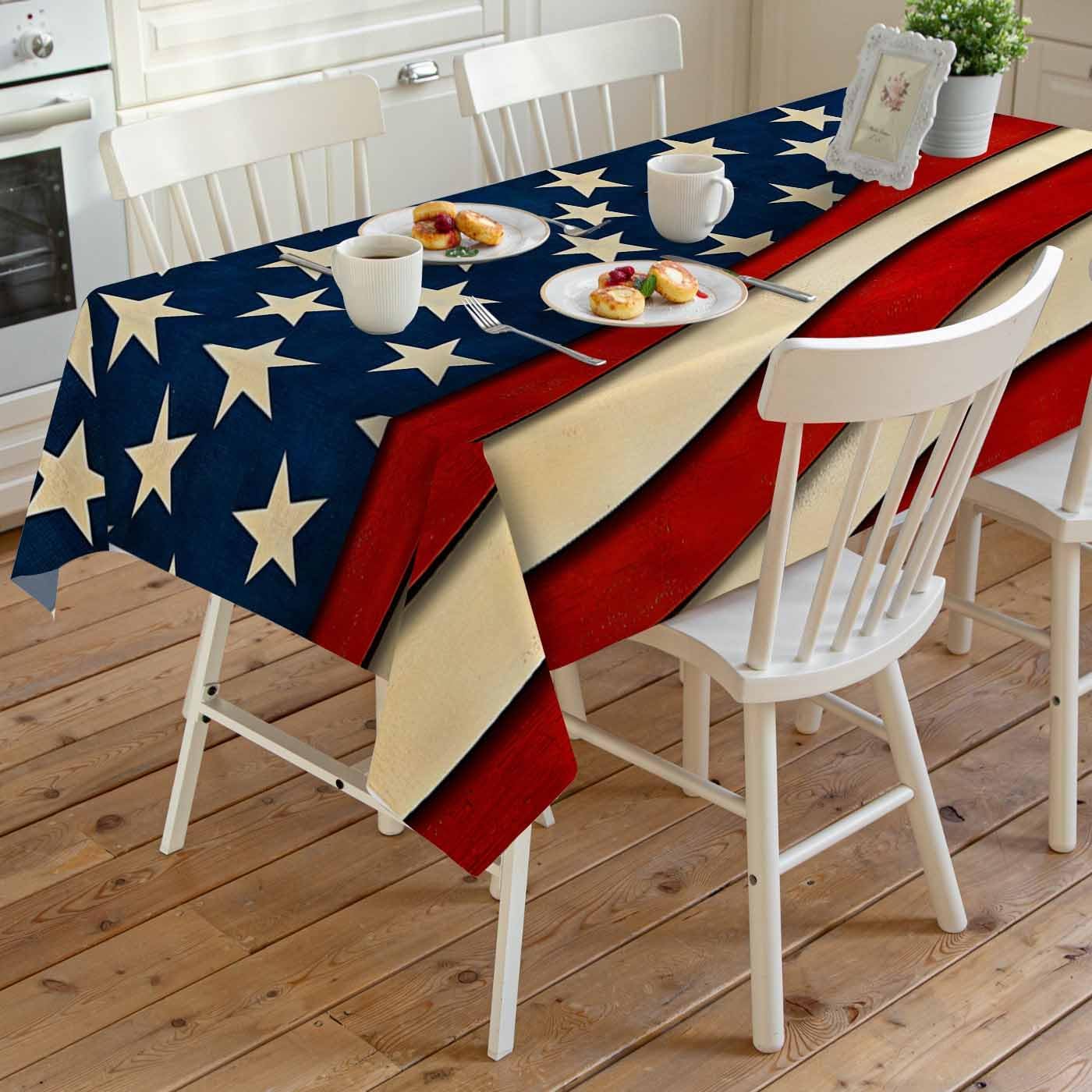 4th of July Tablecloth American Flag Table Cloth for Independence Day Waterproof Patriotic Star USA Flag Tablecloths Rectangle Kitchen Table Cover for Dinner Picnic Memorial Day Holiday Party 60x120