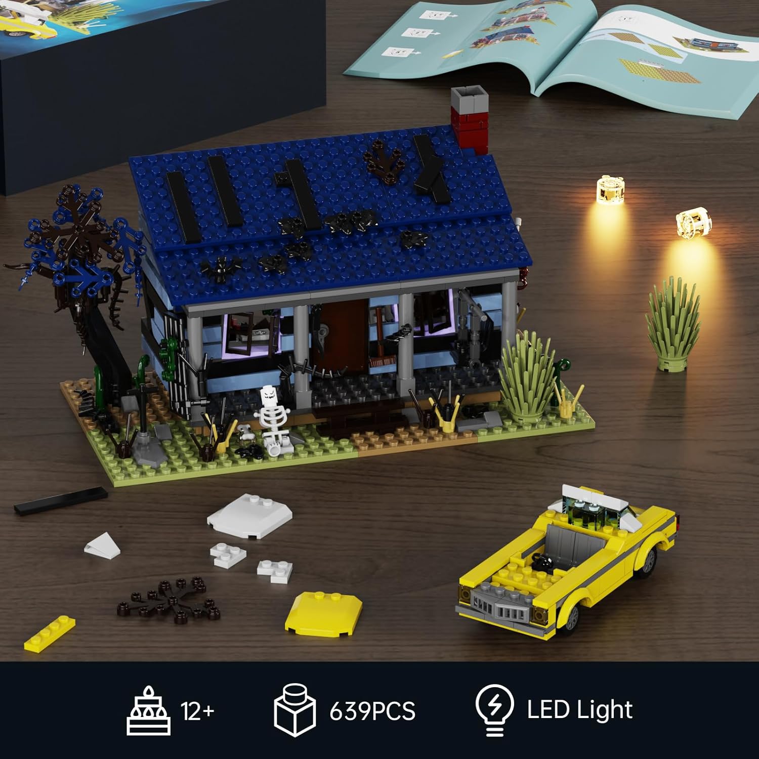 Evil House Building Set, Deadly Darkness House Compatible with Lego Halloween Horror House with Movable Car Haunted House Toy Model, Collectible Gift for Boys and Movie Fans (639 Pcs)