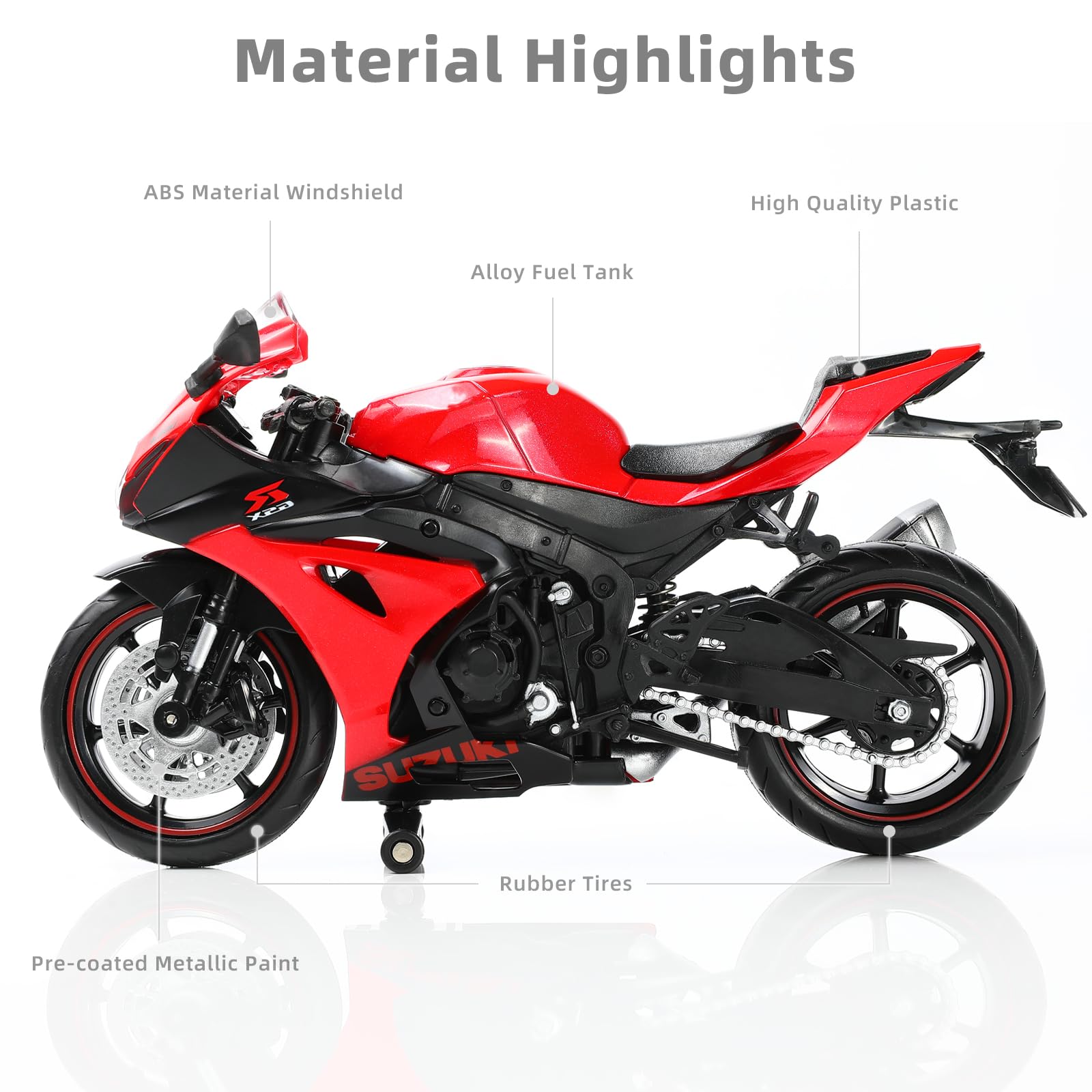 Risopen 1/12 compatible for Suzuki 1000R Motorcycle Model Toy Mini Alloy Metal Diecast Motorcycle Model Red MotorcycleToy Sport Motorcycle Racing Collection Gift for Men Kid Boy (red) - Image 3