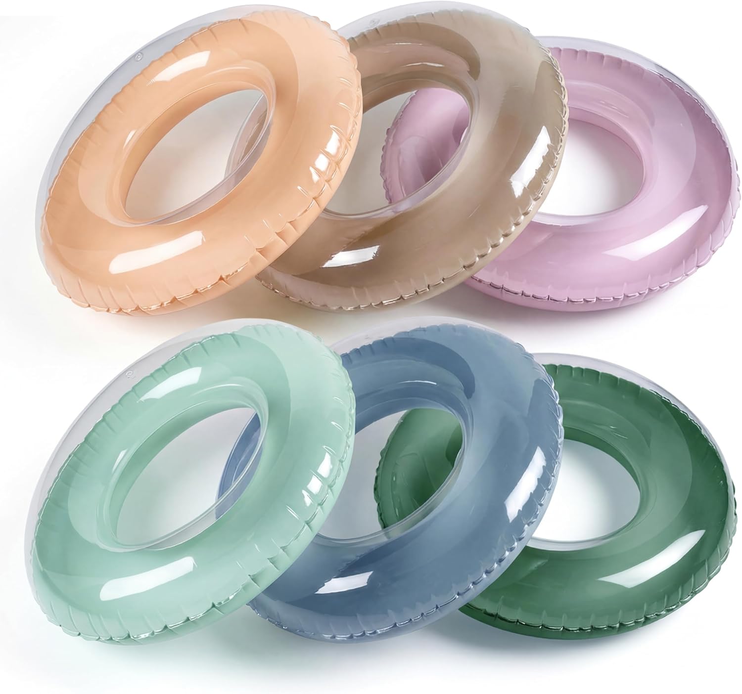 ShinyRelief 6 Pcs Inflatable Pool Floats 30'' Macaron Swim Inner Tube for Kids Adults Clear Pool Rings Toys Floats for Summer Beach Swimming Luau Back to School Party Favor Decor