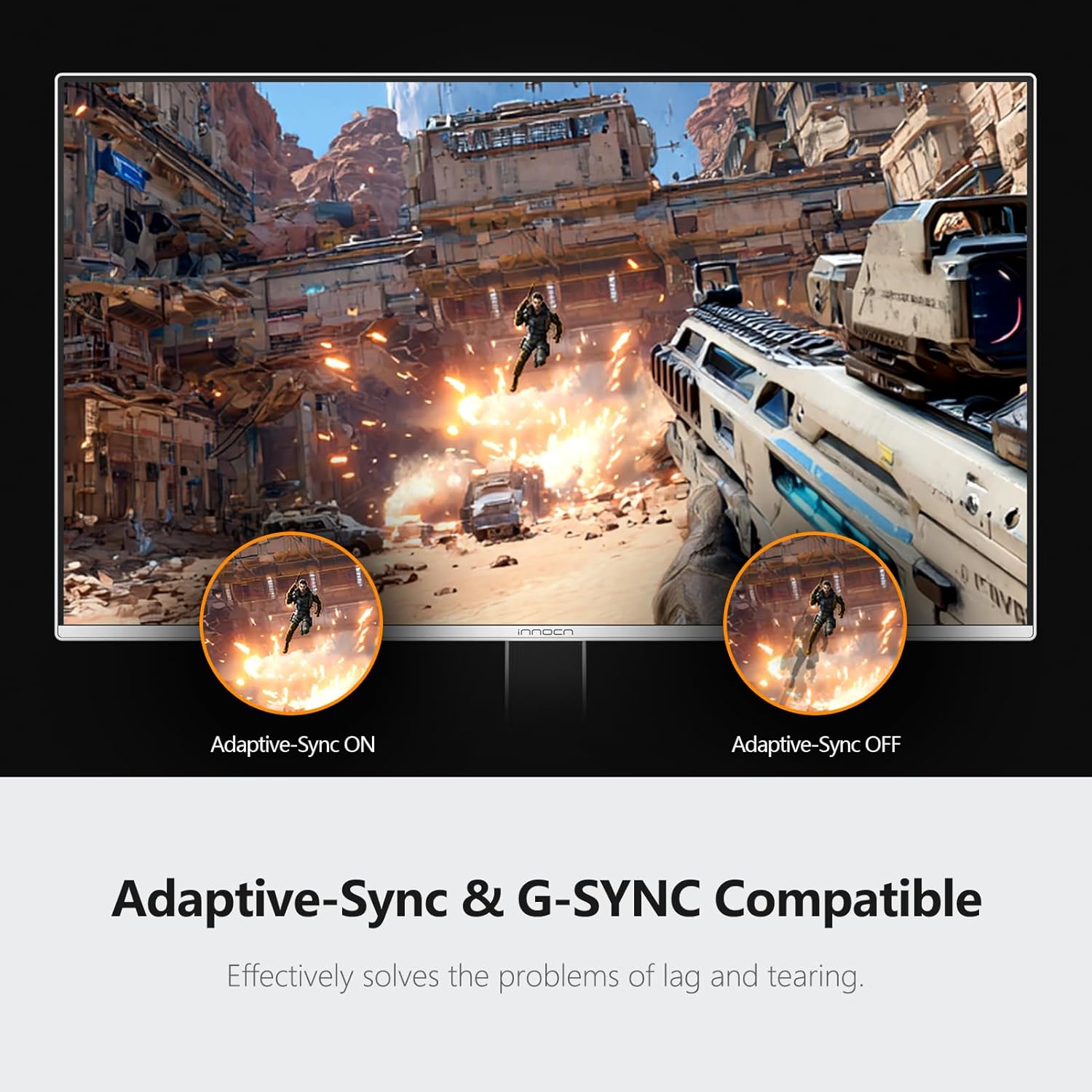 INNOCN 27" OLED 2K QHD 2560 x 1440p 500Hz Gaming Monitor, Gaming Console Ready, VRR, G-SYNC Compatible, HDR 500, 0.03ms, FPS/RTS, HDMI 2.1, DP, Speaker, Pivot Adjustable Stand - GA27M1Q