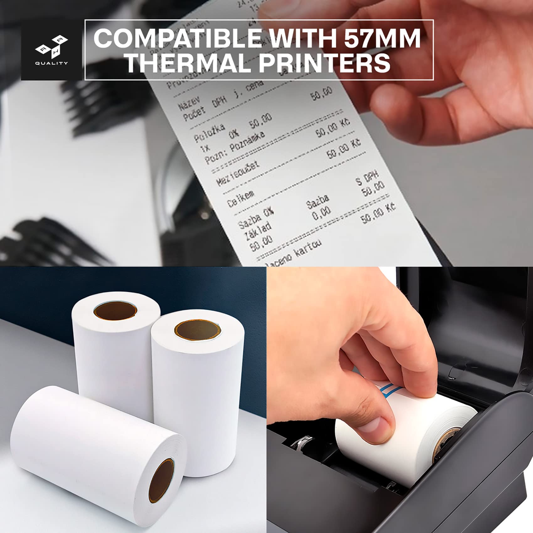 Rollos de Papel Térmico Blanco 57x35x12 mm Para TPV Sin BPA - Papel Termico 57mm - Papel Datáfono de Alta Durabilidad (20)