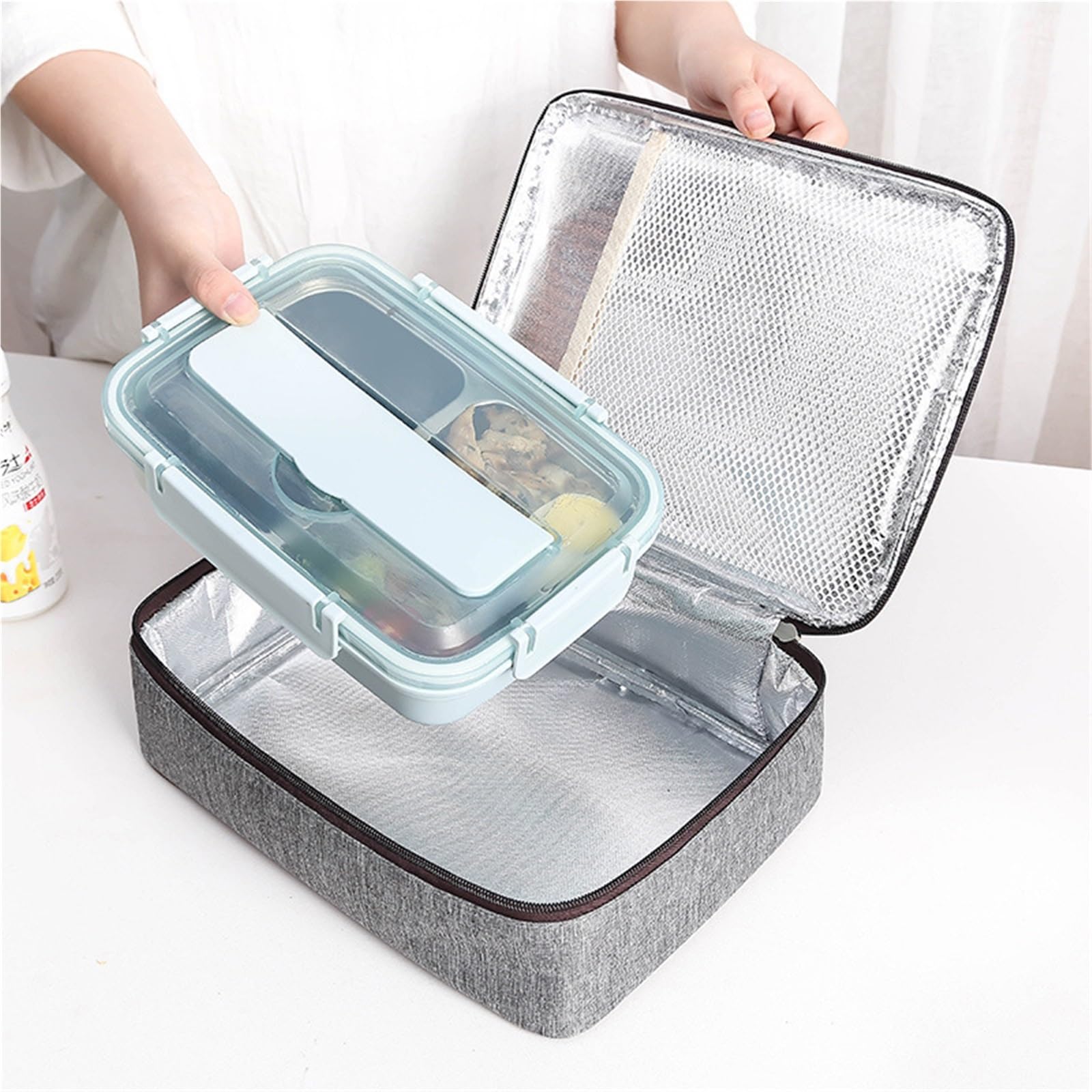 Przenośna torba termoizolacyjna, Kwadratowa termiczna torba na lunch 2 szt. Izolowana lodówka Bento Work Piknik Wielokolorowa Wiele rozmiarów(Blue 35 * 25 * 10cm)