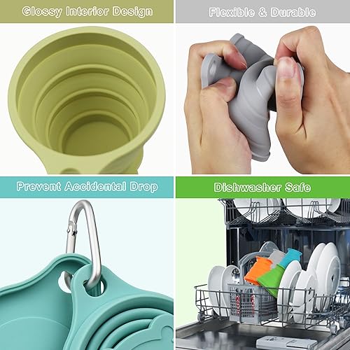 Miniatura 5 de IYYI Taza plegable para viajar, taza plegable de silicona, taza de camping con tapa, taza plegable para camping, senderismo, al aire libre, viajes