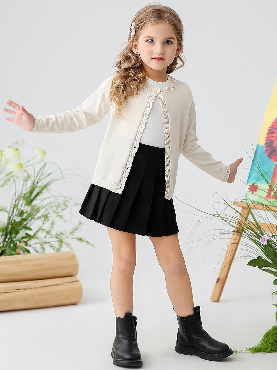 Yekaty Girls Cardigan Basic Uniform Long Sleeve Slim Fit Crewneck Cardigan Sweater - Image 2