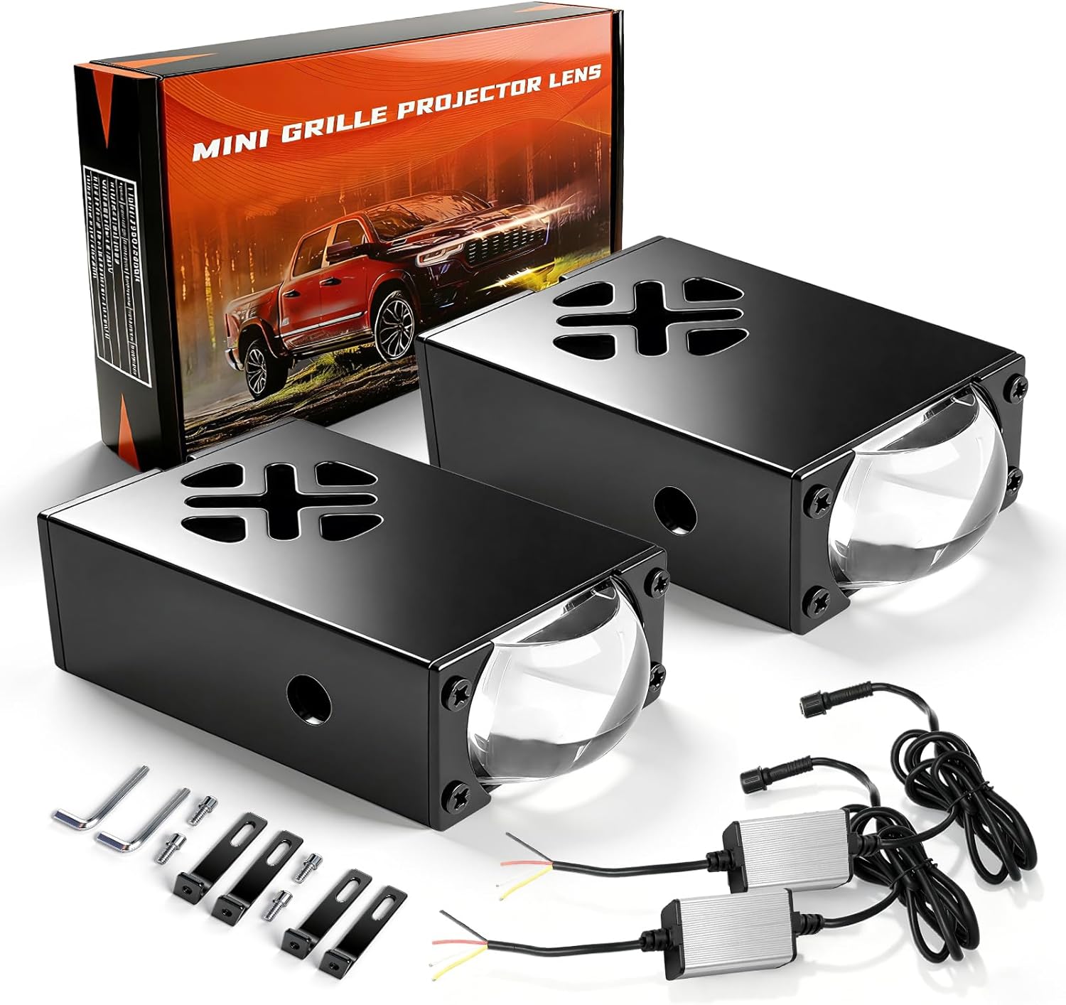 CO LIGHT Ultra-Slim LED Grille Lights with Lens, Dual Color White & Amber Driving Fog Lamps, Hi/Lo Beam Auxiliary Lights for Trucks, Pickup, SUV, ATV, UTV, Offroad, 12V-24V (2PCS)