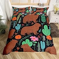 Vista 13 de Capybara - Funda de edredón tamaño matrimonial, funda de edredón divertida 3D de Capibara para niños, funda de edredón Kawaii ratón, animales